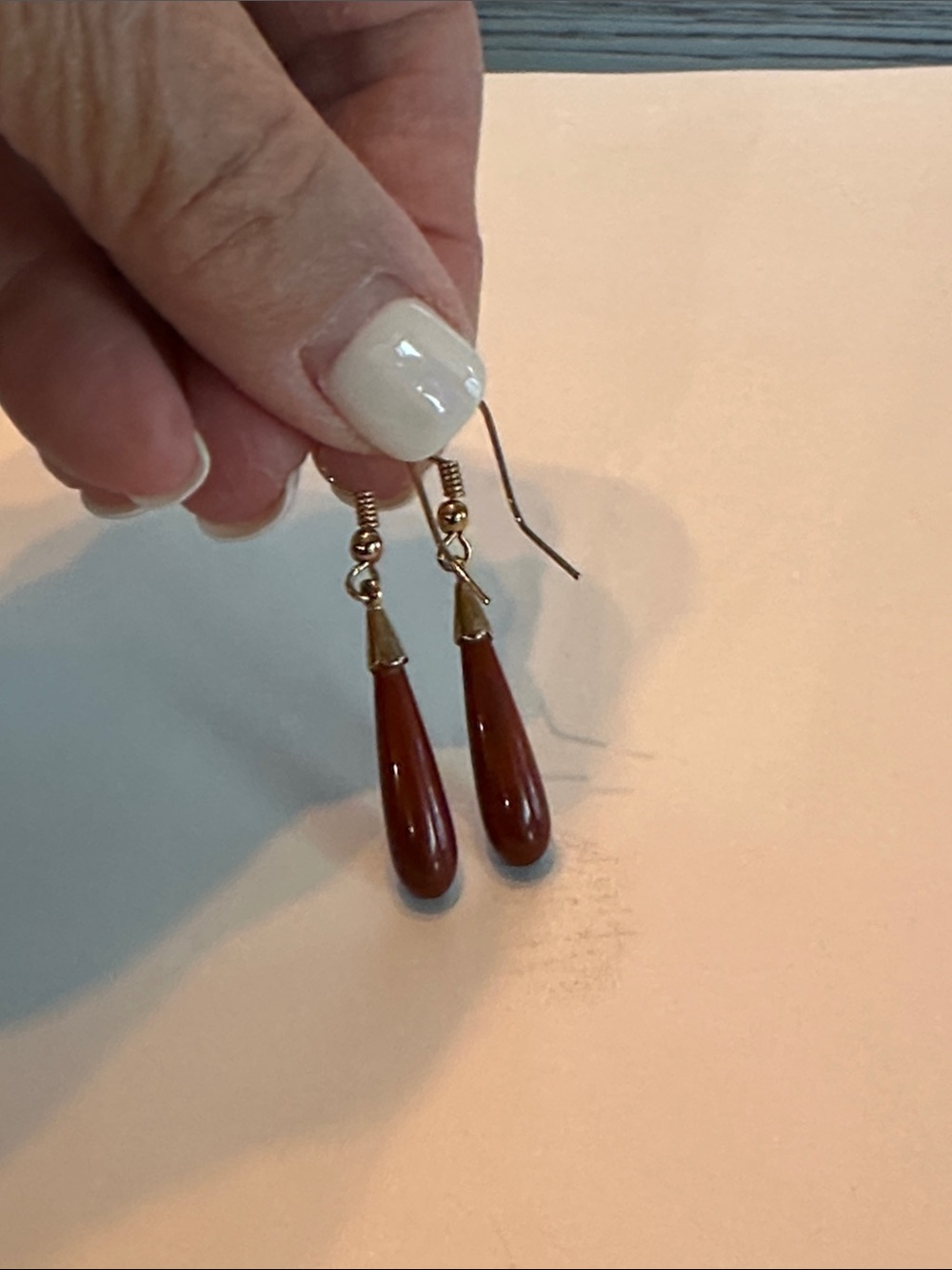 Vintage Gold fill (maybe 14k) Coral Teardrop Dangle Earrings